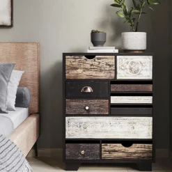 KARE24.se Byrå Finca - Rustik Patina i Ljust och Mörkt Trä, 10 lådor - KARE Design Hot