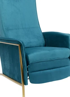 KARE24.se Fåtölj Lazy - Blå Sammet/Mässing - Fällbar med Fotstöd - KARE Design Best