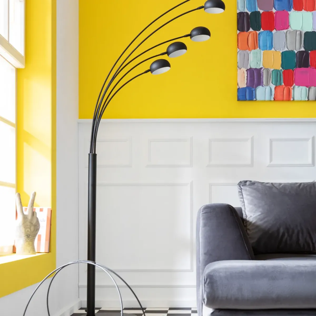 KARE24.se Golvlampa Five Fingers - Femarmad Lampa, Matt Svart, 201cm - KARE Design Outlet