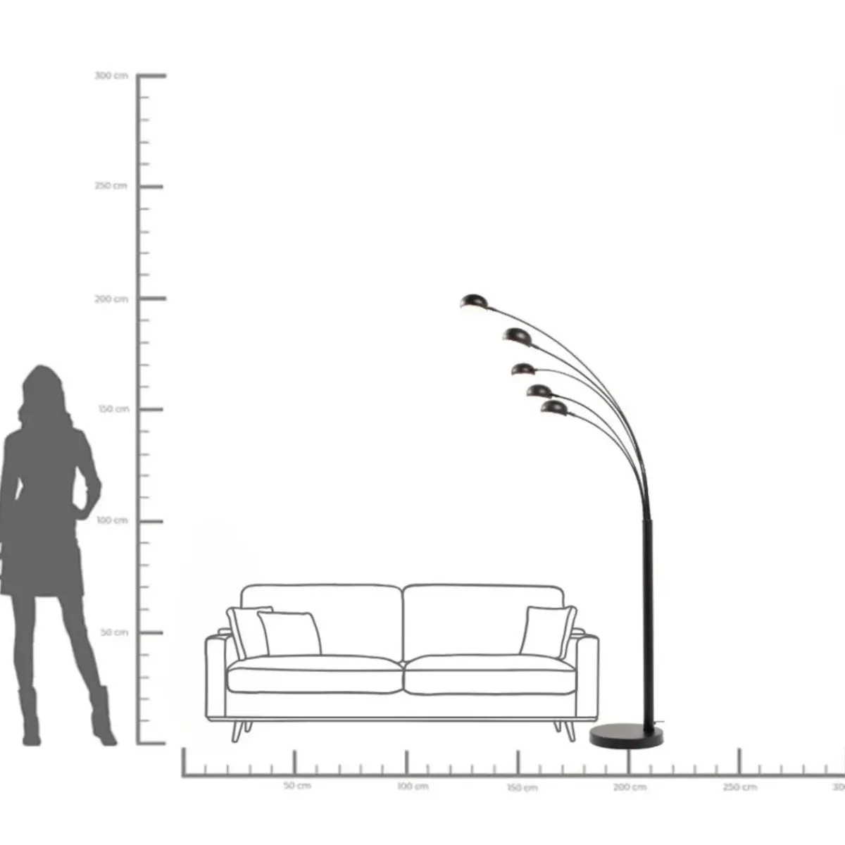 KARE24.se Golvlampa Five Fingers - Femarmad Lampa, Matt Svart, 201cm - KARE Design Outlet