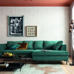 KARE24.se Hörnsoffa Gianni - Mörkgrön Sammet/Svart Vänster, 290x167cm - KARE Design