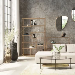 KARE24.se Hylla Loft - Öppen Bokhylla i Guld/Glas, 195x115cm - KARE Design Discount
