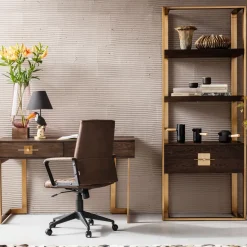 KARE24.se Hylla Osaka - Öppen Bokhylla, Mörkt Trä/Borstad Mässing - KARE Design Online
