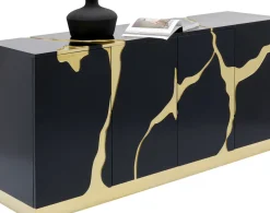 KARE24.se Sideboard Cracked - Svart/Guld, 4 Dörrar, 80x165cm - KARE Design Discount