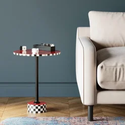 KARE24.se Sidobord Domero Checkers - Röd Ø40cm - KARE Design Online