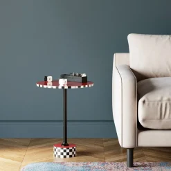 KARE24.se Sidobord Domero Checkers - Röd Ø40cm - KARE Design Online