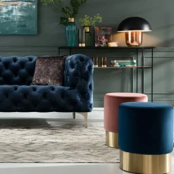 KARE24.se Sittpuff Cherry - Blå Sammet/Mässing, Ø35cm - KARE Design Sale