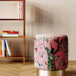KARE24.se Sittpuff Cherry Peacock - Påfågelmotiv/Mässing 32cm - KARE Design Outlet