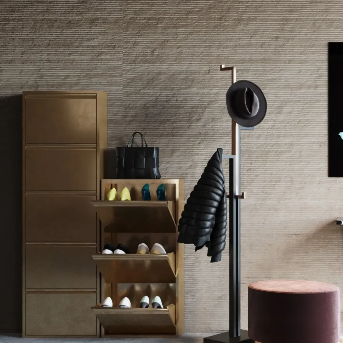 KARE24.se Skoskåp Caruso - Brons, 170x50cm - 5 Lådor - KARE Design Online