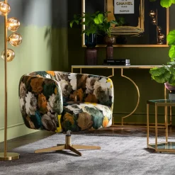 KARE24.se Snurrfåtölj Peony - Blommig Gulbrun/Beige - KARE Design Hot