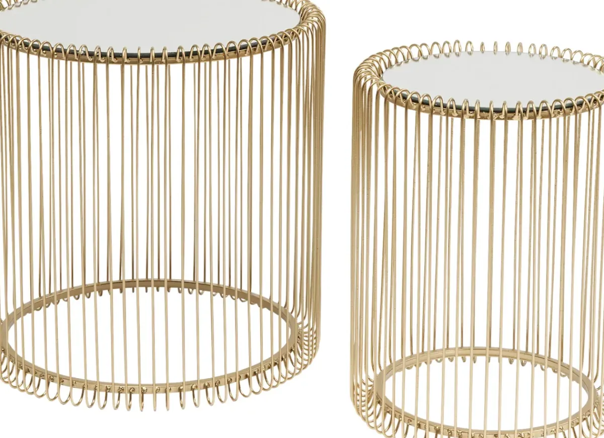 KARE24.se Soffbord Wire - Set med 2 Sidobord i Mässing/Spegelglas, Ø44/32,5cm - KARE Design Best