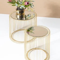 KARE24.se Soffbord Wire - Set med 2 Sidobord i Mässing/Spegelglas, Ø44/32,5cm - KARE Design Best