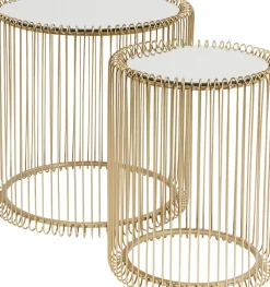 KARE24.se Soffbord Wire - Set med 2 Sidobord i Mässing/Spegelglas, Ø44/32,5cm - KARE Design Best